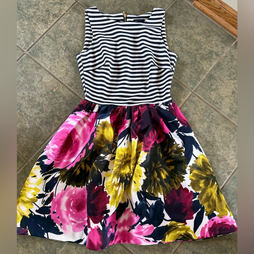Taylor Black and White Striped Floral Dress